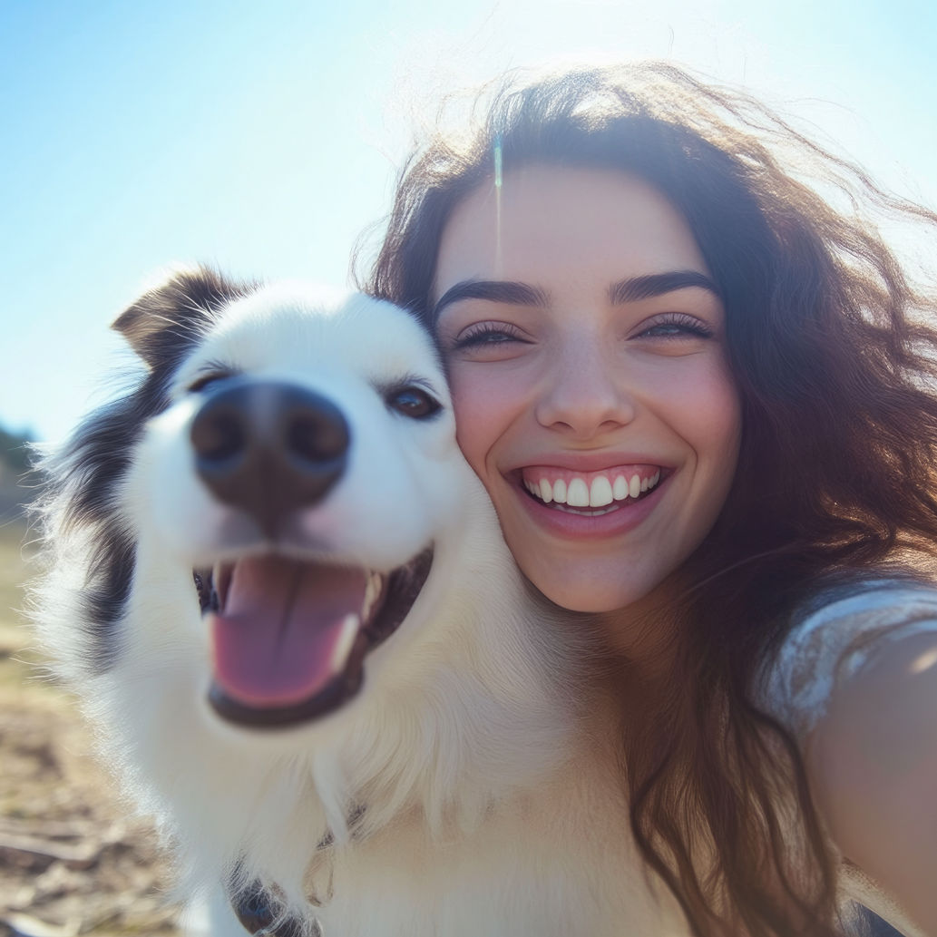 glückliche junge Frau mit Hund